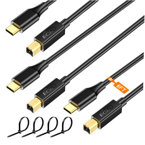 Ecjtu USB C Printer Cable 6FT(3 Pack), Type C Printer Cord, USB 2.0 B Male to C Male, Replacement Cable for Keyboards, Printers and Cameras, Compatible for HP, Canon, Dell, Epson, Lexmark, Xerox, Samsung