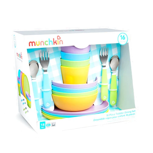 Munchkin® 16pc Baby and Toddler Feeding Supplies Set - Includes Plates, Bowls, Cups and Utensils