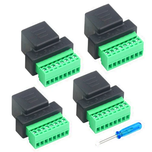 WMYCONGCONG 4 PCS RJ45 Screw Terminal Adaptor Connector RJ45 8P8C Female Jack to 8 Pin Screw Terminal Connector for Cat7 Cat6 Cat5 Cat5e Ethernet Extender CCTV Digital DVR Network Adapter