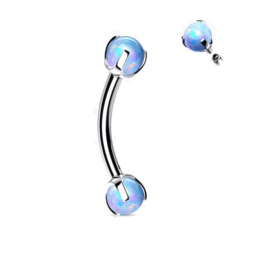 SQKXKLCZ 16G G23 Implant Grade Titanium Prong Set CZ/Ball/White Synthetic Opal/Conical Ends Curved Eyebrow Barbell Internally Threaded 3mm Tragus Helix Ear Belly Lip Nipple Tongue Ring Body Piercing 6-14mm