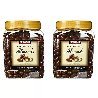 Kirkland Signature Milk Chocolate Roasted Almonds 3 LBS (48 Oz) JAR, vYnycl 2 Pack