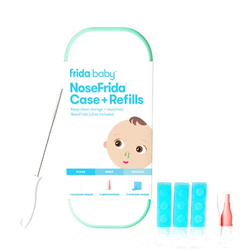 Frida Baby NoseFrida Case + Refills, Cleaning and Storage for Doctor-Recommended NoseFrida The Snotsucker Nasal Aspirator, Storage Travel Case, Bristle Cleaning Brush, Hygiene Filters, Baby Registry
