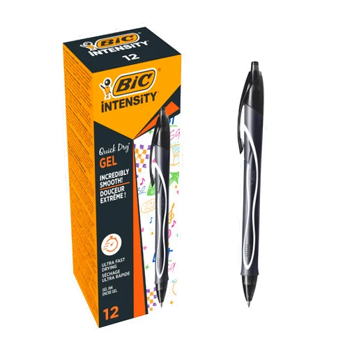 BIC Gel-ocity Quick Dry Ballpoint Pens, Medium Point (0.7 mm) and Fast Drying Black Colour Ink, Box of 12