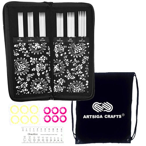 ChiaoGoo Twist Red Lace 6-Inch 6600 DPN Double Pointed Sock Knitting Needle Set, Sizes US 0, 1, 1.5, 2, 2.5, 3, Stainless Steel, Stitch Markers, Needle Gauge with Project Bag