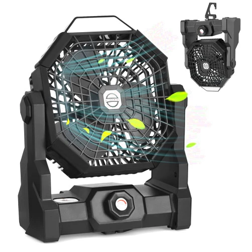 ESENY Camping Fan with LED Lantern, Battery Powered Fan 10900mAh,Portable Fan Rechargeable Outdoor Tent Fan,Stepless Speed and Quiet, Battery Operated Fan for Tent,Picnic, Barbecue, Travel (Black)