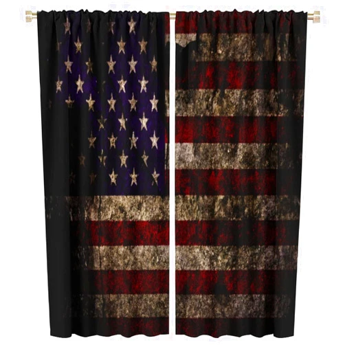 Kurtect American Flag Blackout Curtain Vintage American Flag Window Curtain Sunlight Filtering Drapes Rod Pocket Dining Room Bedroom Living Room Cafe Kitchen 2 Panels 42x54 in