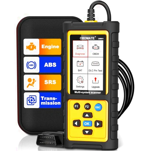OBDMATE OBD2 Scanner with ABS SRS Transmission, Reset Fault Lights | Check Engine Code Reader with Full OBDII Functions | DLC Pin Test | Battery Voltage Check, Car Diagnostic Tool
