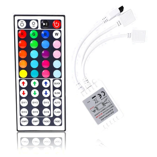 BZONE RGB LED Controller 2-Port 4Pin Dual Output with 44 Keys IR LED Light Remote Control DC12V-24V for 5050 3528 RGB LED Strip Lights