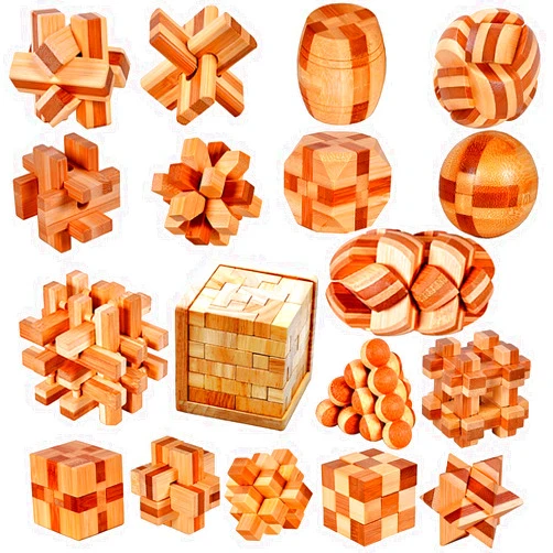 Ahyuan 18 Pack Wooden Brain Teaser Puzzles Wooden Burr Puzzles Brain Teaser Puzzle with Gift Packing Box Magic Puzzle Games Toys for Kids and Adults by AHYUAN (Bamboo)