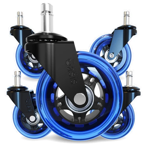 The Office Oasis Original Rollerblade Office Chair Wheels (As Seen On PBS) - Smooth & Quiet Casters - Safe for Hardwood Floors & Carpet - Easy Installation with Universal Fit - Set of 5 - Blue
