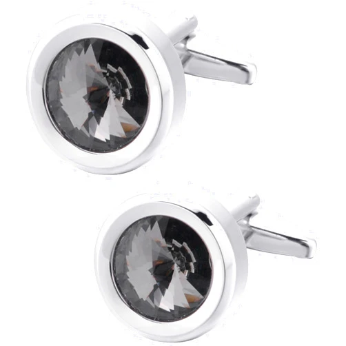 Jonwo Round Diamond Cutting Crystal Men Cufflinks With Gift Case French Cuff Shirt Unisex Cuff Link Buttons for Business Wedding Tuxedo