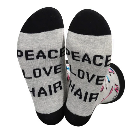 JXGZSO Funny Hairdresser Socks Peace Love Hair Barber Graduation Gift Hair Stylist Gift Cosmetology Gift