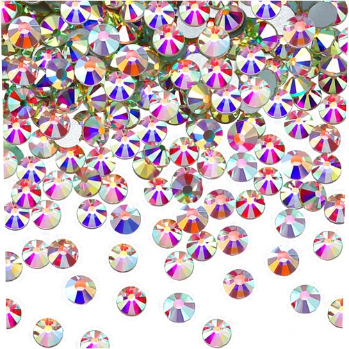 Bememo Rhinestones, 2880 Pieces Glass Diamond Shaped Beads, Iridescent AB Crystal, Flat Back Round, Small Size, for Nail Art, DIY Craft, Accessories etc.