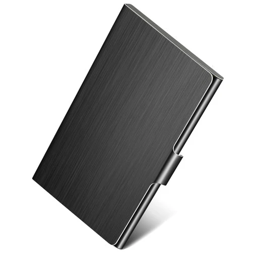 MaxGear Metal Business Card Holder for Men & Women, Professional Stainless Steel Card Case for Business Cards, Slim Purse Name Card Holders with Interior Lining, Buckle Style Shut, Black