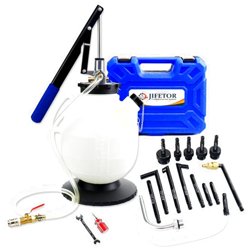 JIFETOR Transmission Fluid Refill Pump ATF Transfer Tool Kit, Manual Gearbox Oil Filler Set with 7.5L Oil Filling Can Dispenser 15PCS ATF Adapters Compatible with Ford Audi Mercedes Benz VW BMW