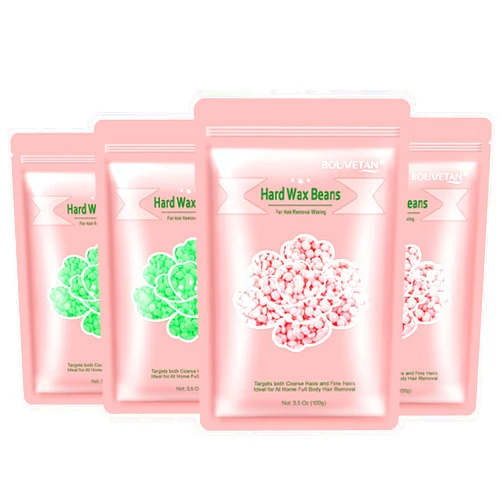Bouvetan Hard Wax Beads, Wax Beans for Hair Removal Sensitive Skin, Perfect for Full Body, Facial, Brazilian Bikini, and Legs at Home Wax Refill 14oz for Women Men 4 Packs (2 Pink & 2 Green)