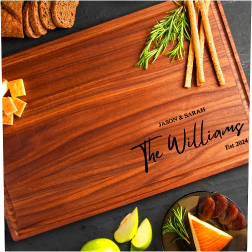 Pera Leather Personalized Cutting Board - Perfect Bridal Shower, Wedding, Housewarming Gift for New Home - Custom Walnut Wood Board for Kitchen - USA Made - Best Anniversary, Birthday, Christmas Present for Friend