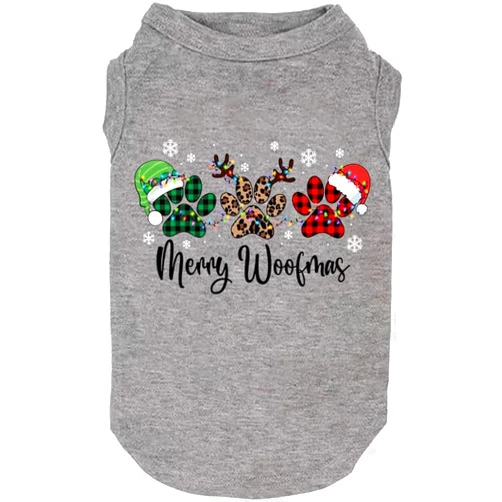 Weokwock Merry Christmas Costumes Funny Graphic Print Vest for Small Large Dog Gift for Puppy Christmas(Grey21,Small)