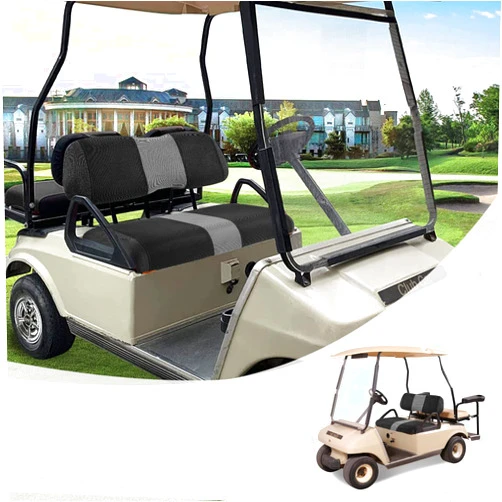 SAMXOMAP 2PCS Golf Cart Seat Covers Washable Breathable Air Mesh Cloth Adjustable Front Seat Cover Fit Like Gloves for Club Car DS, Black and Gray