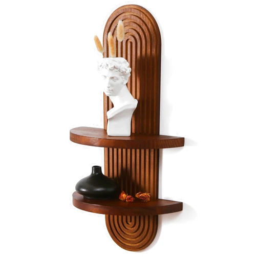 GRID FORTE Modern Wall Shelf with Arched Wood Design Mid-Century Double Floating Rainbow Shelves for Indoor Decoration Holding Planter Ornaments, 22 x 11.6 Inch (Walnut)