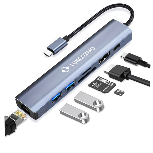 LUKCOZMO USB Hub 3.0, 7 in 1 USB Hub with 1000M Ethernet, 4K HDMI, 2 USB3.0, 100W PD, SD/TF Card Reader Docking Station Compatible with Your Cell Phone MacBook/Dell/HP/Surface/Lenovo/Steam Deck