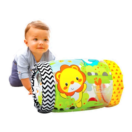 Infantino Jungle Peek & Roll - Encourages Crawling, Inflatable Activity Toy with Bouncing Balls Inside, Fun & Friendly Animal Characters, Helps Gross Motor Skill Development, for Babies 6M+