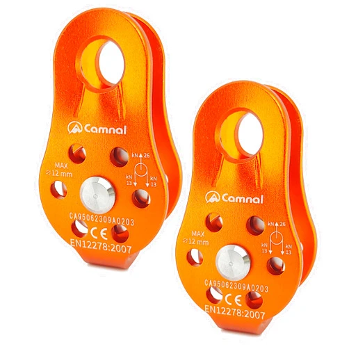 EMMRAGNO 26KN Climbing Fixed Plate Micro Pulley, General Purpose Small Single Sheave Hauling Pulley for Rock Climbing, Rappelling, Zipline Sports Etc (Orange, Pack of 2)
