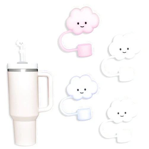 COCGVEL 4 Pack for Stanley 30&40 Oz Tumbler, 10mm Cloud Shape Straw Covers Cap, Cute Silicone Cloud Straw Covers, Straw Protectors, Soft Silicone Cloud Shape Straw Lid for 10mm Straws (COCGVEL23)