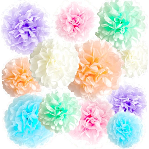 ANSOMO Pastel Tissue Paper Pom Poms Party Decorations Rainbow Ice Cream Easter Macaron Flowers Wall Hanging Décor Supplies Birthday Bridal Baby Shower Colorful Pink Purple Peach Mint Green Blue Ivory
