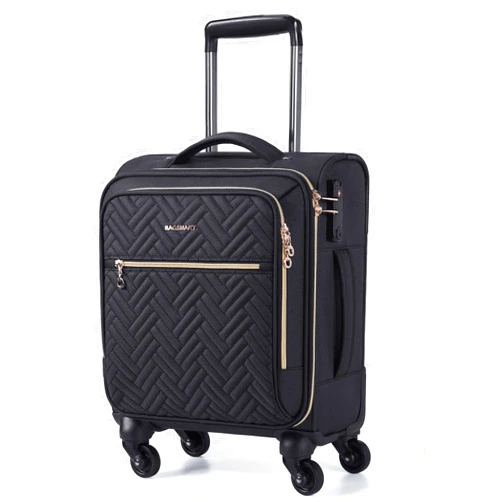 BAGSMART Underseat Carry On luggage Airline approved, 16-inch Softside Underseater Travel Suitcase with Spinner Wheels Lightweight Overnight Bag Small Rolling Carry-on for Women Men Weekender,Black