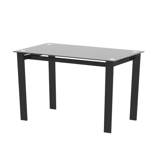 POULEII Glass Dining Table,Modern Minimalist Rectangular Table with Tempered Glass Tabletop and Black Metal Legs for 6-8, Space Saving Dining Table for Kitchen Dining Room