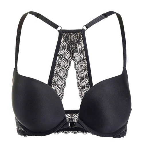 DOBREVA Women's Push Up Bra Racerback Front Closure Bras Plunge Underwire Tshirt Padded Lace