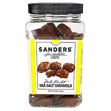 Sanders Milk Chocolate Sea Salt Caramels, Kettle Cooked Caramel Covered in Milk Chocolate, 28 oz Gift Tub Milk Chocolate Caramel 28 Ounce (Pack of 1)