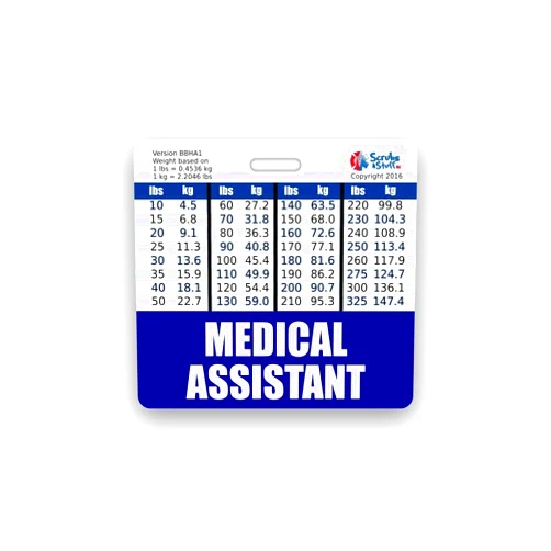 Scrubs and Stuff LLC Medical Assistant Badge Buddy Horizontal w/Height & Weight Conversion Charts (Standard, Navy)