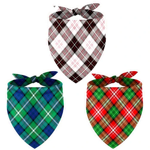 Whaline Christmas Pet Bandana Red Green Plaid Dog Scarf Washable Adjustable Double-Sided Triangle Dog Bibs Pet Neckerchief for Xmas Small Medium Large Pet Cat Dog Costume Accessories, 3 Pack