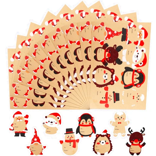 FINGOOO 120 Pcs Christmas Gift Tag Stickers, Kraft Paper Christmas Name Tags Label Stickers Self Adhesive for Xmas Holiday Present Wrap