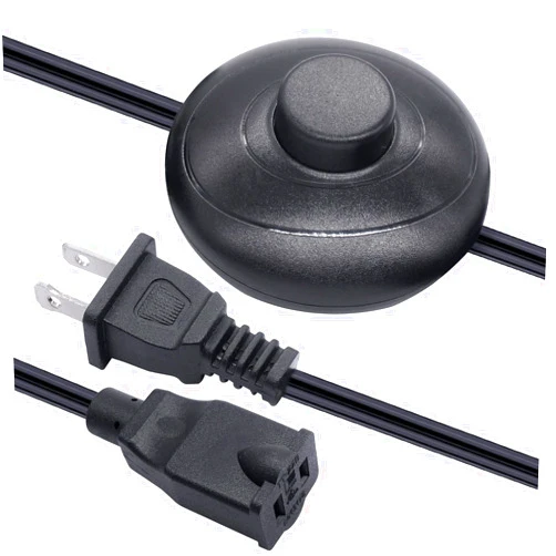 Twidec/Foot Switch Floor Black Foot Pedal Push Switch Round Inline Lamp Light On-Off Control Foot Switch 3A 125VAC with 5.9FT 16AWG 2-Prong Polarized Extension Cord N-012-1.8MX