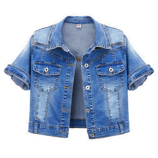 Omoone Women's Summer Short Sleeve Crop Denim Trucker Jacket Jean Coat Tops