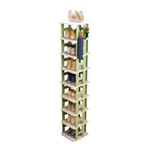 PAPERGAN Shoe Rack for Entryway Small Space 9-Tier Slim Shoe Shelf Plastic Shoe Racks with 9-Pair Capacity for Wardrobes, Cabinets, Entryways (Color : Green)