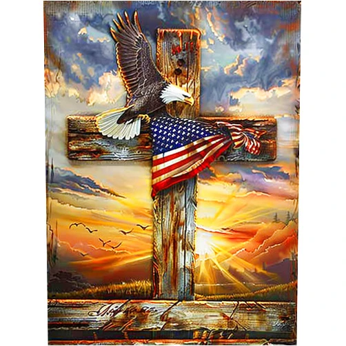Beaudio Patriotism Theme Series Diamond Painting Kits for Adults- Amrica Flag Flew on The Cross - DIY Round Full Drill 5D Diamond Art for Home Wall Decor (11.8x15.7inch)
