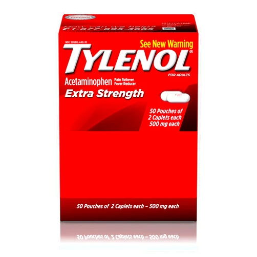 Tylenol Extra Strength Caplets with 500 mg Acetaminophen, Pain Reliever and Fever Reducer for Headache, Backache & Menstrual Pain Relief, 2-Caplet Pouches, 50 Count