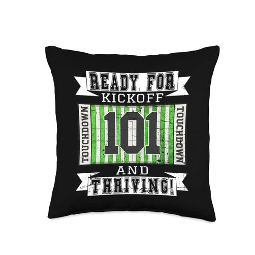 The Football Birthday Design 101st Birthday Party-101 Years Old Football Fan Throw Pillow, 16x16, Multicolor