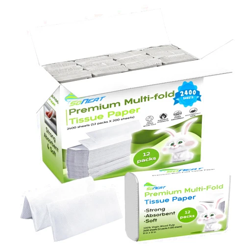 SoNeat Multifold Paper Towels, 2400 Sheets, 200 Count Per Pack Premium Quality Disposable Hand Towels for Commercial, Household, and Public Bathroom, 100% Virgin Wood Pulp, 12 Packs