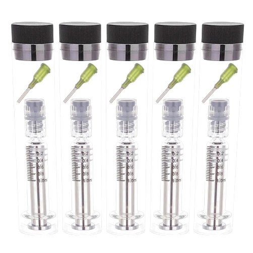 OLYCRAFT 5 Sets Reusable Glass Syringe 1ml Glass Luer Pets Syringe with Luer Locks & Blunt Tips Reusable Glass Dispensing Syringes for Industry or Labtoratory Liquids or Pet Feeding - Silver