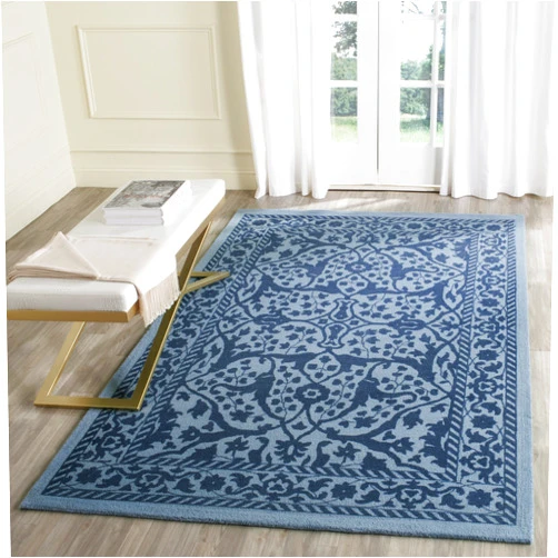 SAFAVIEH Restoration Vintage Collection Accent Rug - 2' x 3', Blue & Dark Blue, Handmade Distressed Wool, Ideal for High Traffic Areas in Entryway, Living Room, Bedroom (RVT102E)