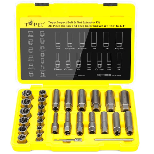 Topec 28PCS Deep Bolt Extractor Set, 3/8