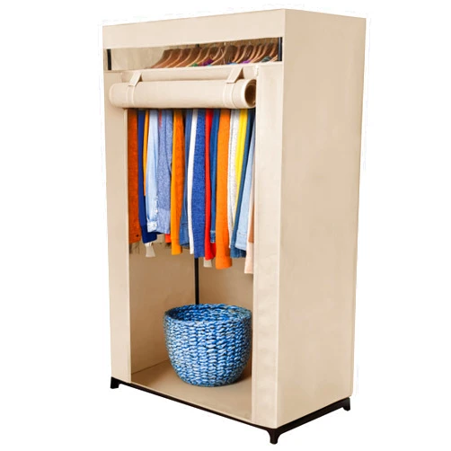 HOLDN’ STORAGE Portable Wardrobe Closet, Large - Premium Metal Hanging Rod with Beige Cover- 65 Lb. Weight Capacity- Super Easy Assembly, No Tools Required