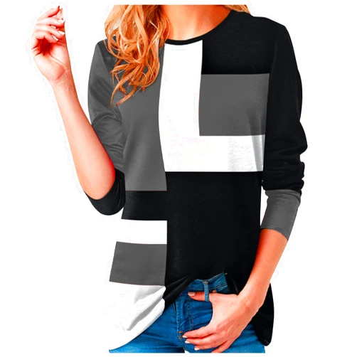SMIDOW Womens Long Sleeve Shirts Blouse Color Block Stripe Tops Sweaters Crew Neck Slim Fit Tunic Tops Dressy Casual