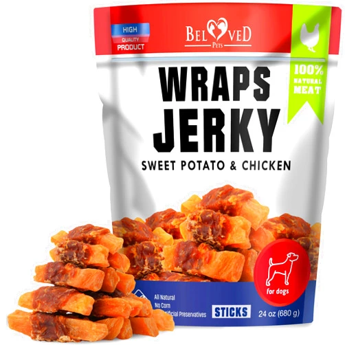 Beloved Pets Sweet Potato Jerky Chicken Wraps - Dog Treats Human Grade - Grain Free Organic Meat - All Natural High Protein Dried Strips - Best Chews for Small & Large Dogs - Bulk Soft Pack Made for USA 24 Oz