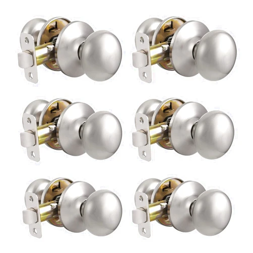 Probrico Passage Door Knobs Without Lock 6 Pack, Modern Round Interior/Exterior Door Knobs for Closet and Hallway, Classic Brushed Nickel Door Handles Inside